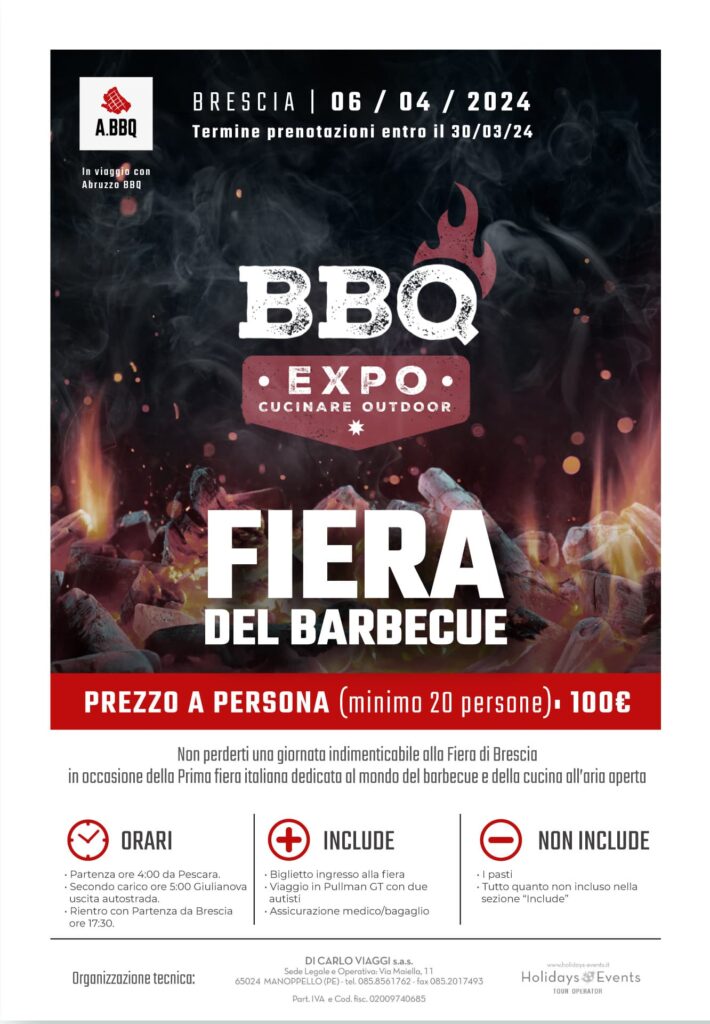 Locandina viaggio abruzzo bbq della fiera del barbecue di Brescia 2024